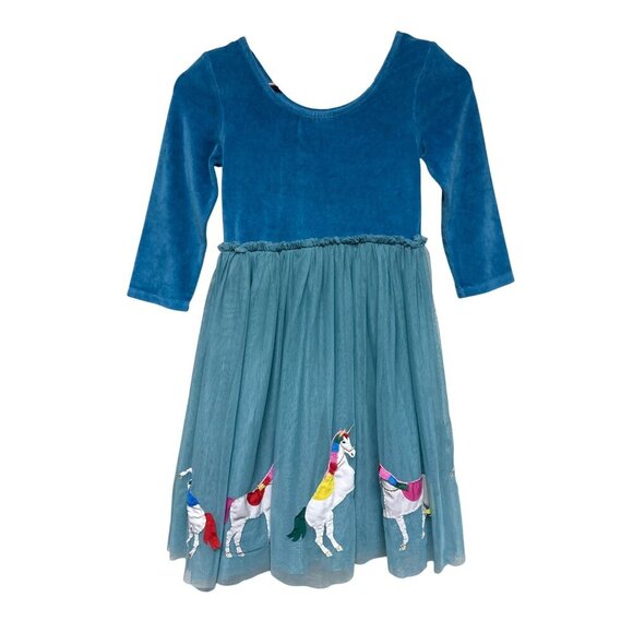 Mini Boden Girl's Dress Blue Unicorn Velvet Tulle Teal Blue Party Size 11 12 - Picture 4 of 9